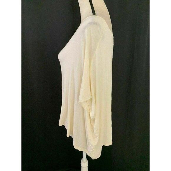 Ya Los Angeles Womens Solid Ivory Cream Beige Short Sleeve Top Lace Up Small - Picture 3 of 7